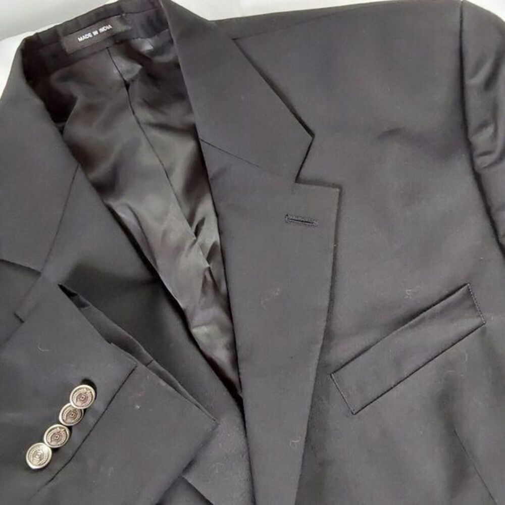 Chaps Wool Blazer Jacket Mens 44R Black Silver‎ Medal Button Sport Coat